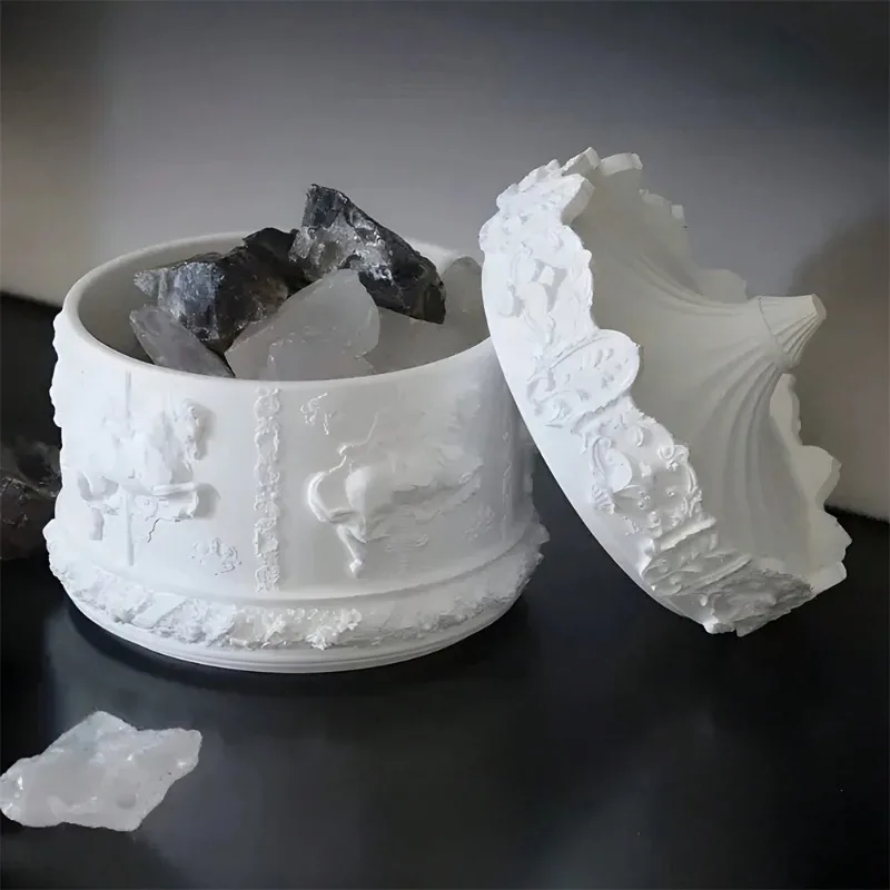 Candle Jar Resin Mold Carousel Silicone Molds With Lids Epoxy Resin Casting Molds For DIY Jewelry Storage Box Organizer