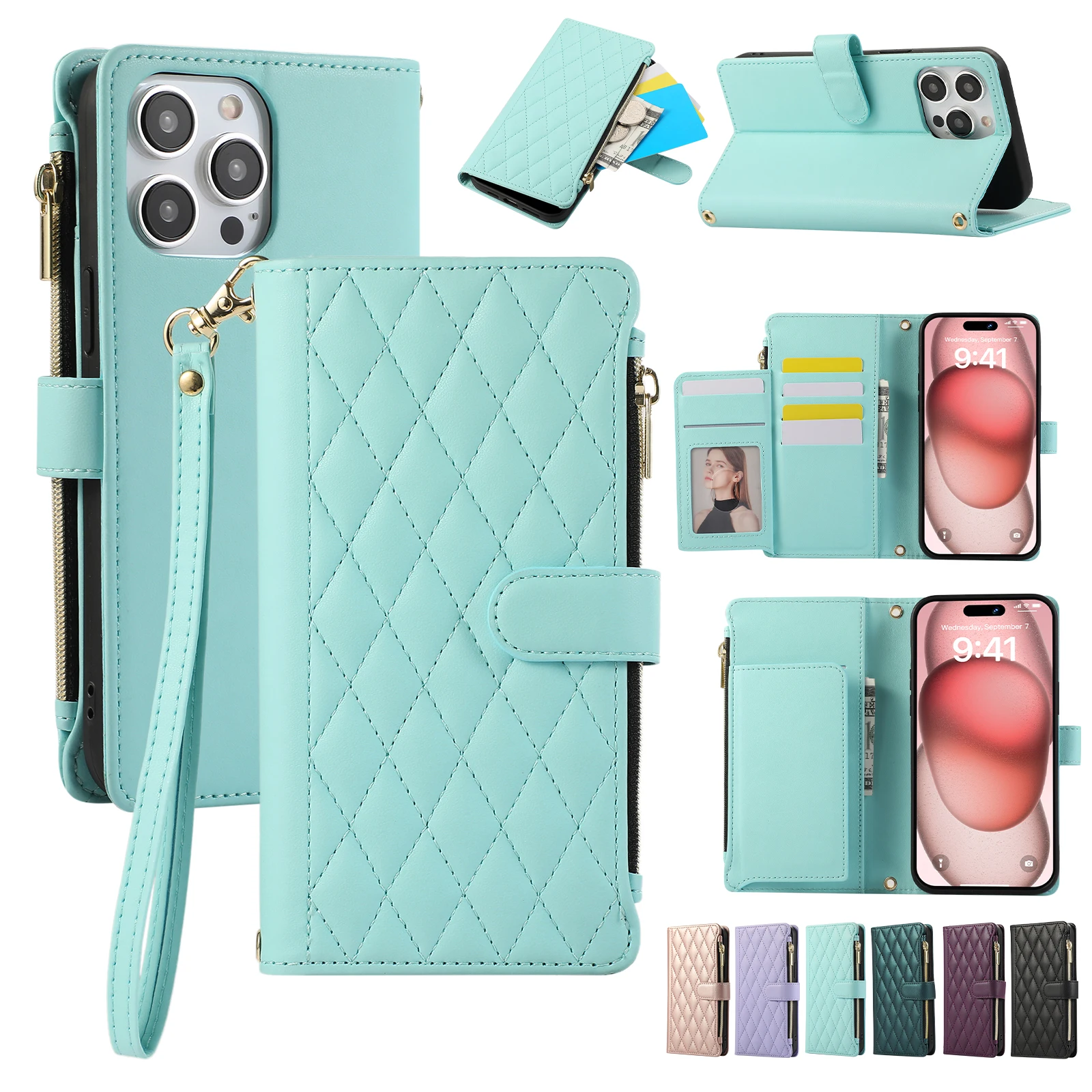 

Crossbody Lanyard Strap Wallet Flip Leather Case For iPhone15 14 13 12 11 Pro XS Max XR X 7 8 Plus Card Book Cover