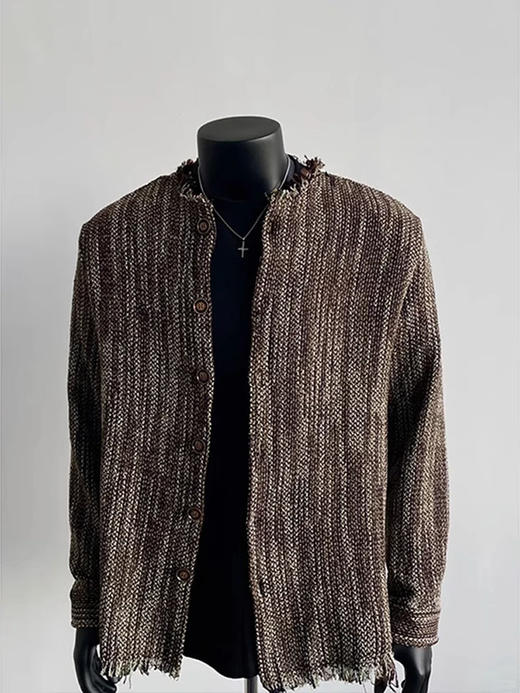 

Мужское осеннее вязаное пальто в стиле ретро в американском стиле Lazy Sle тканое винтажное длинное пальто све с потертым краем, повседневное свободное покрое круглое Ne