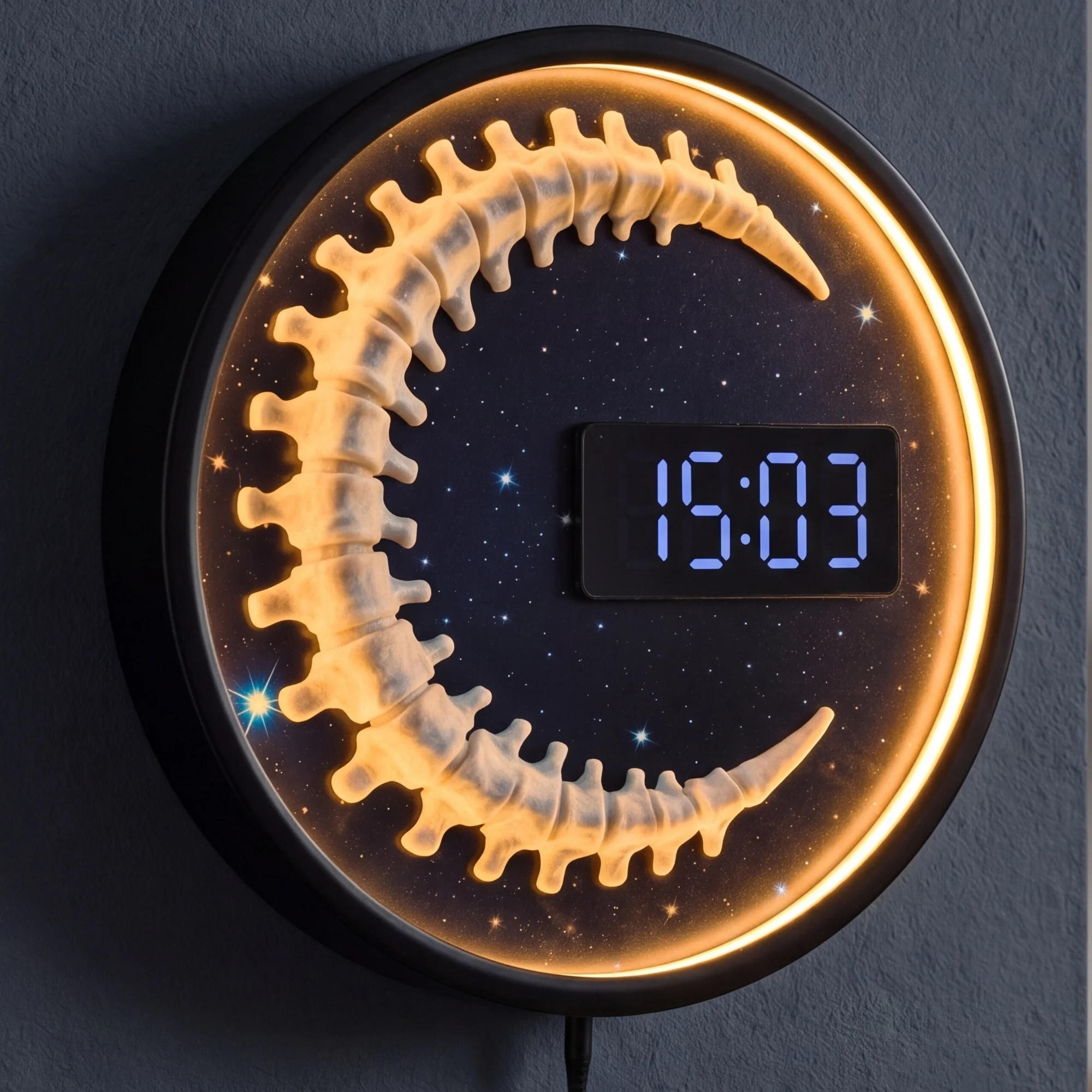 3D Spinal Moon LED Digital Wall Clock Anatomical Crescent Luminous Spine Art Macabre Gothic Home Decor Night Light Wall Clock