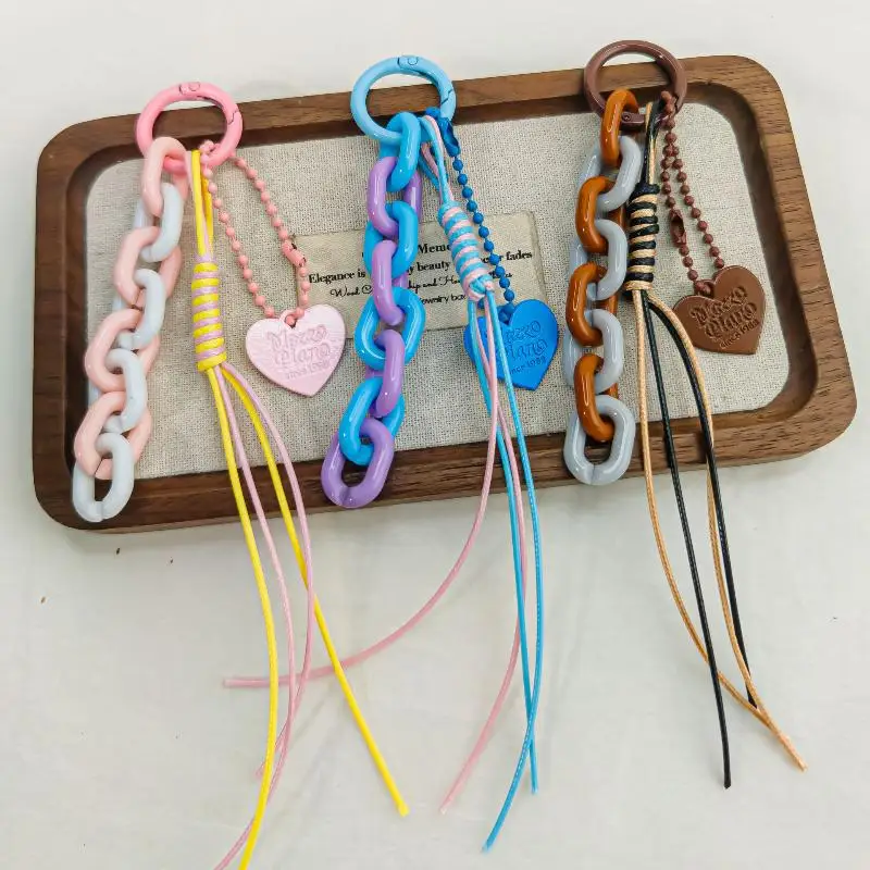 Cute Acrylic Keychain With Colorful Chunky Chain Engraved Heart Pendant Gift For Girls Backpack Decor