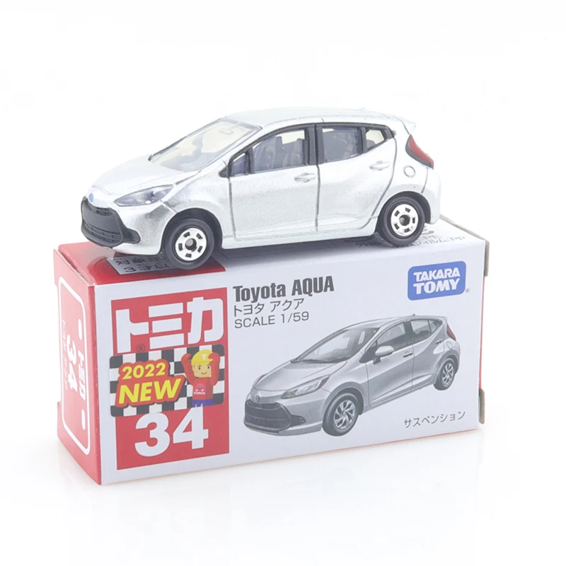 Takara Tomy Tomica-modelo de coche Toyota Aqua 1/59 para niños, Serie de reproducción, juguetes de adornos automotrices fundidos a presión, No.34