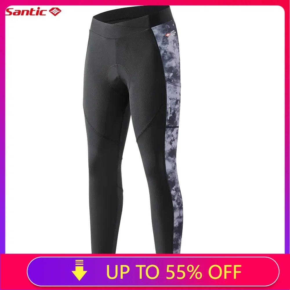 Santic Women's Cycling Long Pants Bicycle Leggings with Breathable Mesh Reflective MTB Biking Tights Sports Trousers