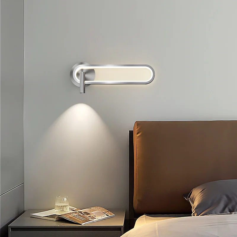 Bedroom bedside wall lamp with spotlights Nordic light luxury living room sofa background wall can rotate 360 degrees decorative