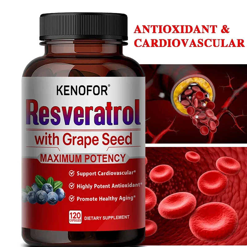 Resveratrol with Grape Seed Extract - Antioxidant Supplement - Helps Support Skin Health, Overall Health and Metabolism