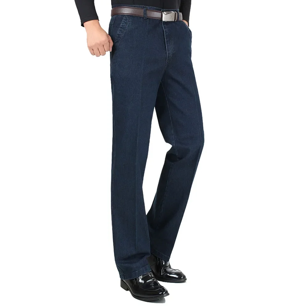 Pantalones vaqueros elásticos para hombre, pantalón informal de algodón de alta calidad, ajuste Regular, azul oscuro, novedad, primavera y otoño