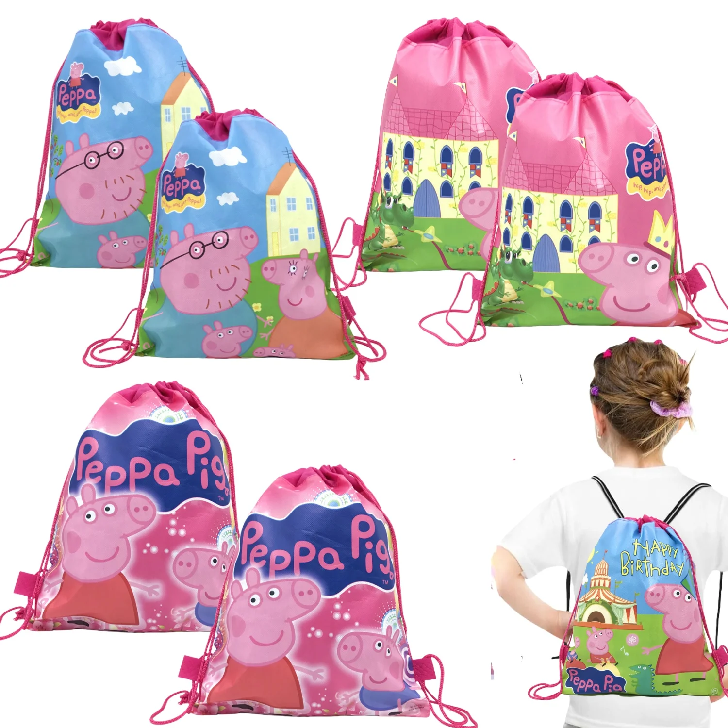 Peppaed Pig Gift Bag Birthday Decor George Storage Bag Drawstring bag Candy Package Baby Shower Boy Girls Gifts Party Supplies