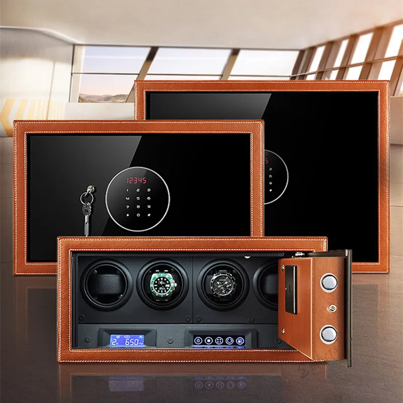Luxury Watch Winder Box Brown Leather Storage Cabinet with Backlight for 4/8/12 Watches Compatible with Rolex Patek Philippe Ome