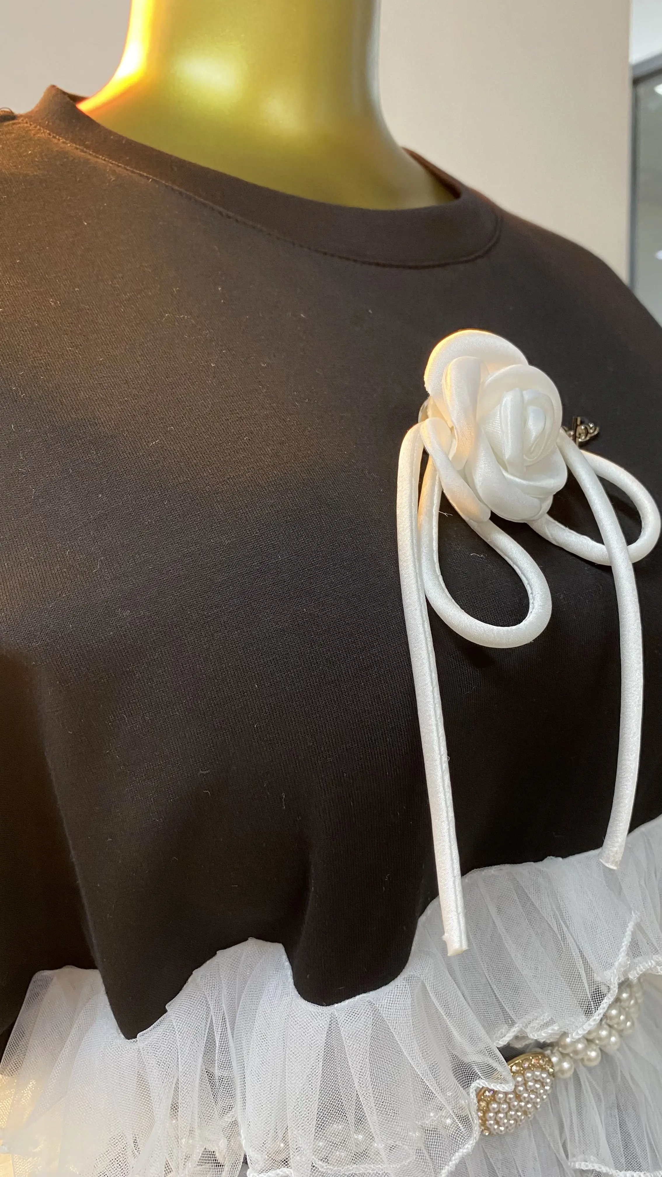 فستان تي شيرت شبكي مرقع أنيق مقاس كبير فستان فضفاض بفيونكة-GZMM394