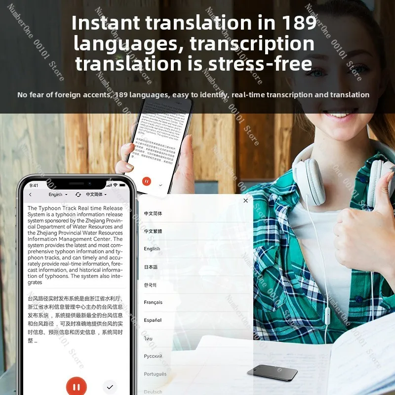 AI Voice Recorder with Real-Time Translation, Converts Speech to Text for Meeting Summary Mind Map Cross-Border Interpretation