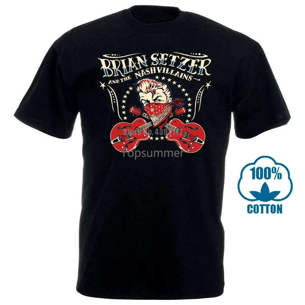 T Shirt White T Shirt Tshirts Black Tee New Nashvillains Brian Setzer Stray Cats Music Cotton Mens Rock T Shirt