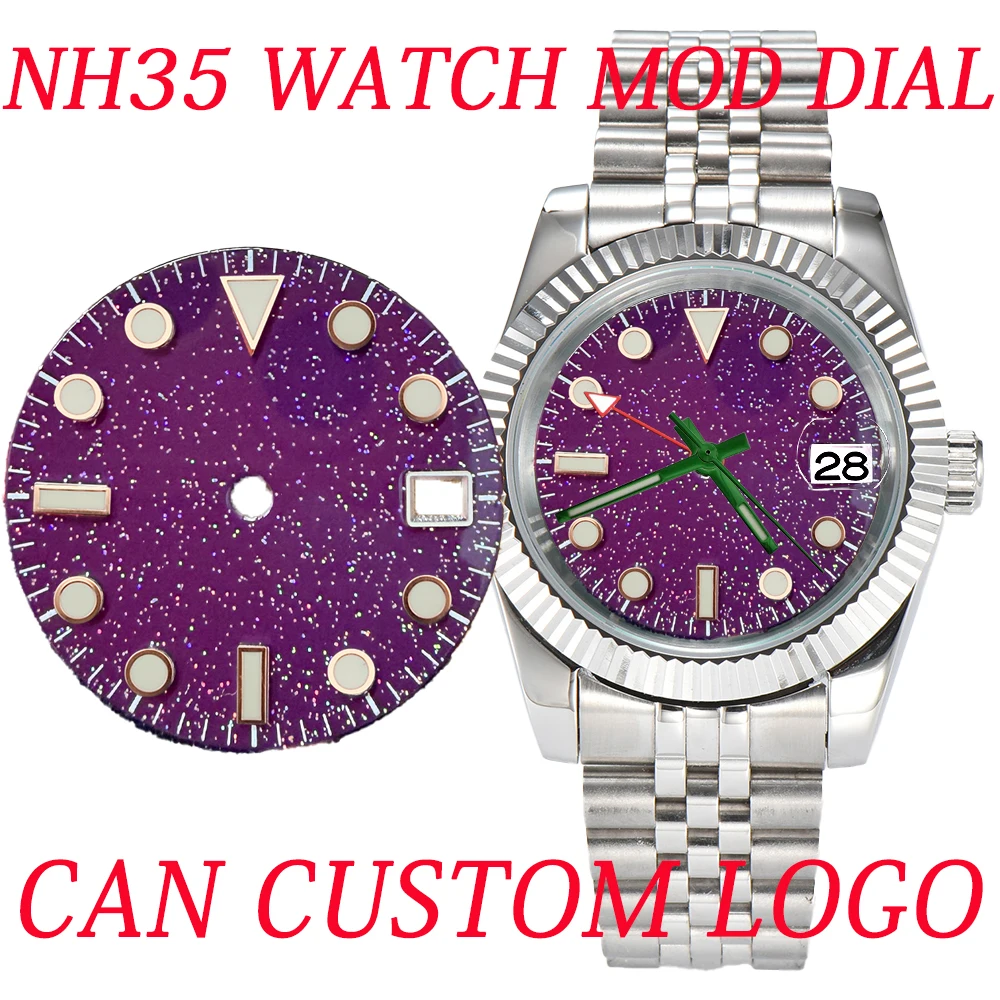

NH35 MOD 28.5mm Watch Dial nh35 Dial Sparkling Star Dial Purple Dial Blue Luminous Suitable for NH35 NH36 Automatic Movements