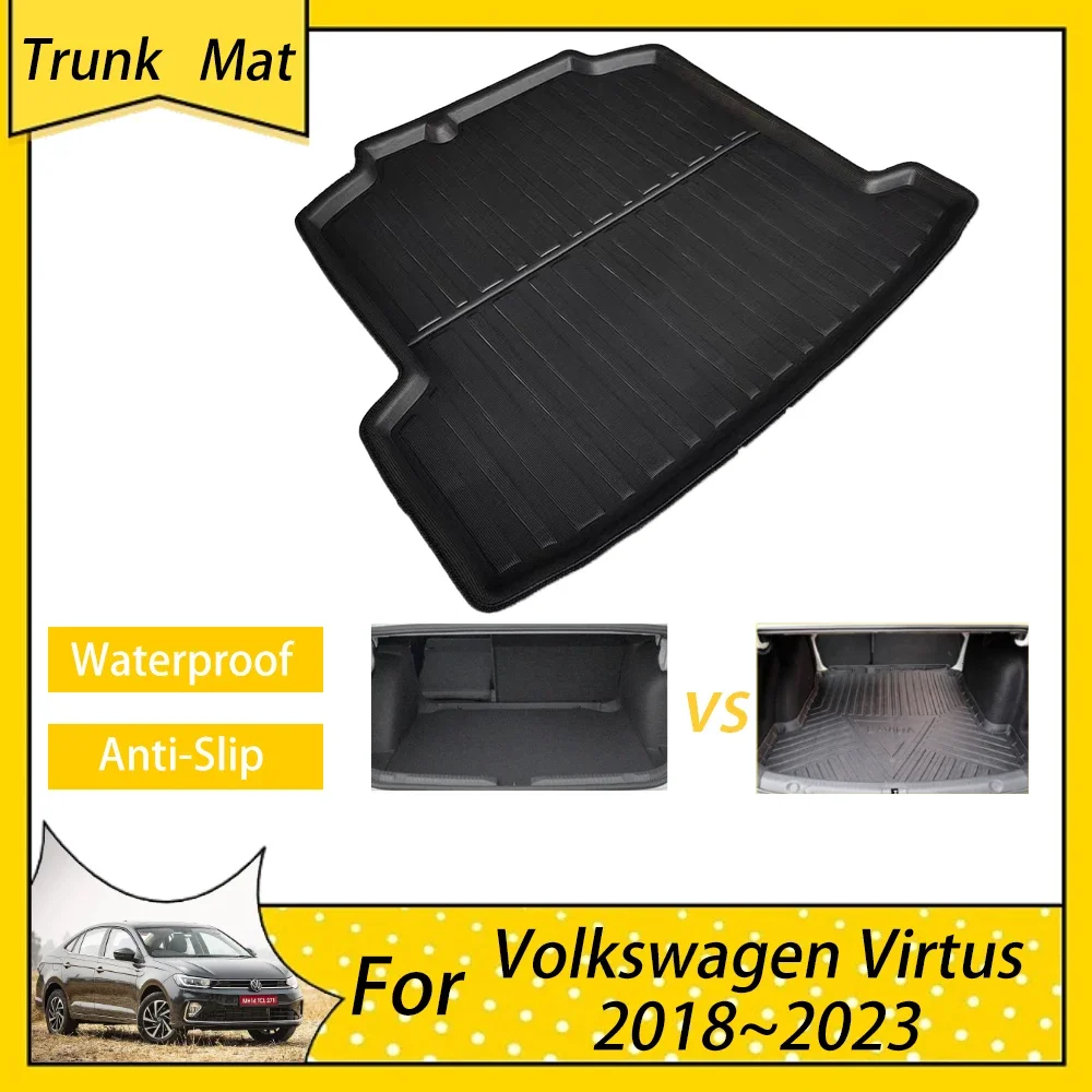 Car Rear Trunk Mats for Volkswagen VW Virtus Polo Sedan 2023 2019~2022 Skoda Slavia Cargo Boot Tray Anti-slip Carpet Accessories