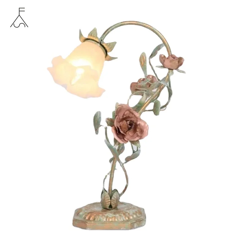 

Korean Table Lamp Garden Flowers Bedroom Bedside Light Wedding Creative Personality Warm and Romantic Gift Lamps Pink Lamp Table