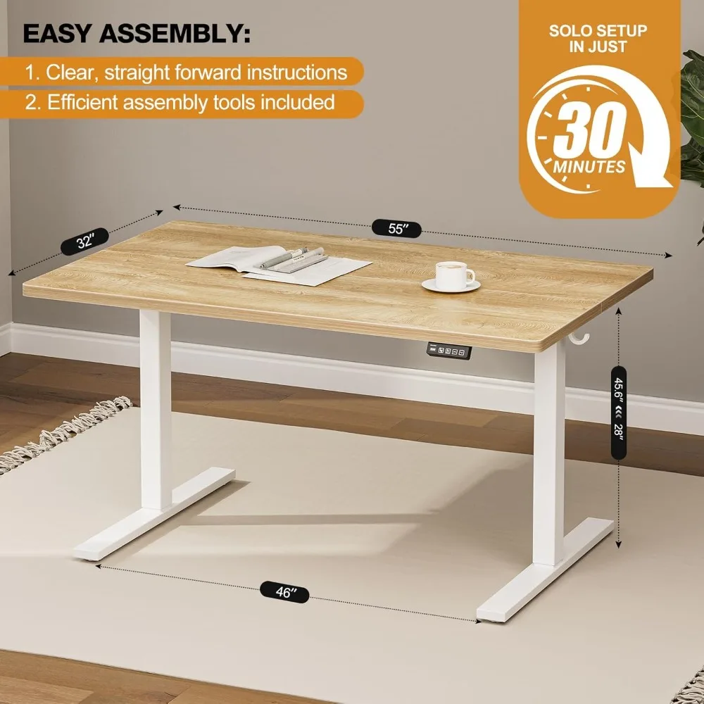 مكتب كهربائي كبير قابل لضبط الارتفاع مع إعدادين مسبقين للذاكرة، سطح مكتب عميق 55 × 32 لمحطات العمل في الحامل #2