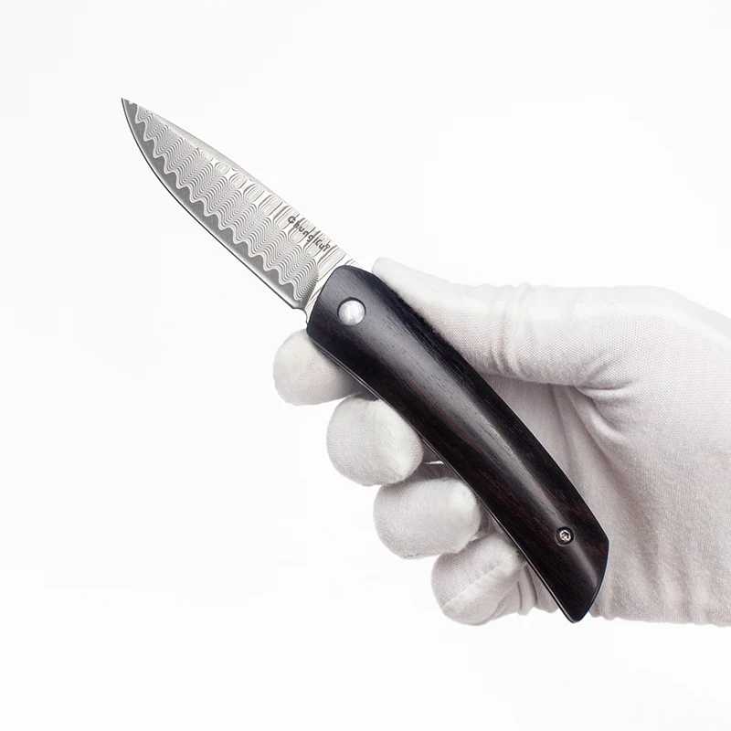 

Chung Kui Made Damascus Folding Fruit Knife Multi Pocket EDC High End Ebony Handle Outdoor Camping Equipment Kitchen Tools