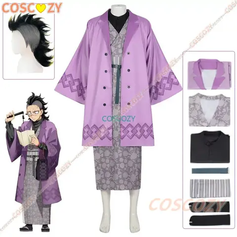 Anime Cosplay Costume Shinazugawa Genya Cosplay Costume Purple Kimono Halloween Party Outfit S-2XL Comic Convention Men's Outfit