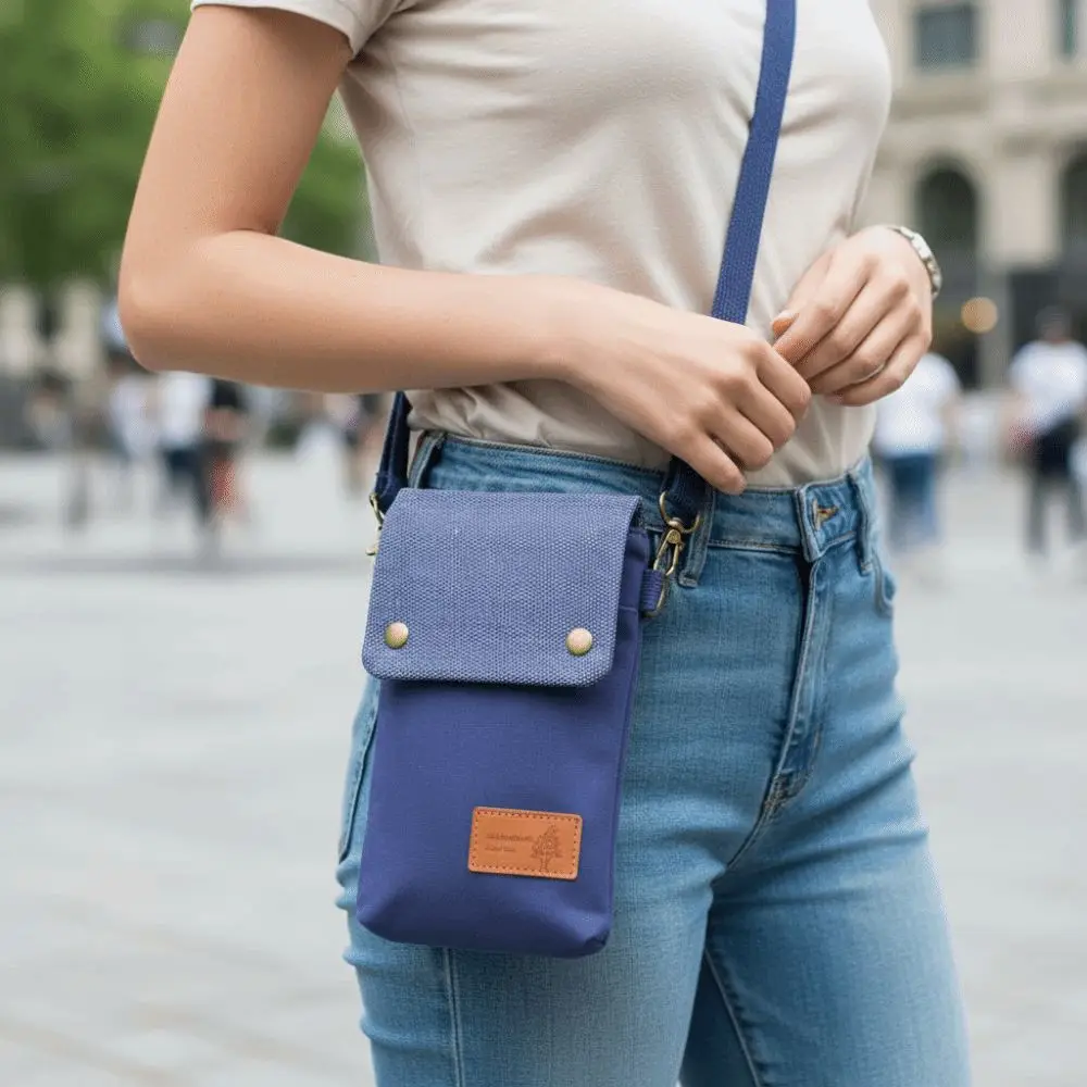 Canvas Solid Color Mini Mobile Phone Bag Vertical Solid Color Canvas Light Shoulder Bag Korean Style Shoulder