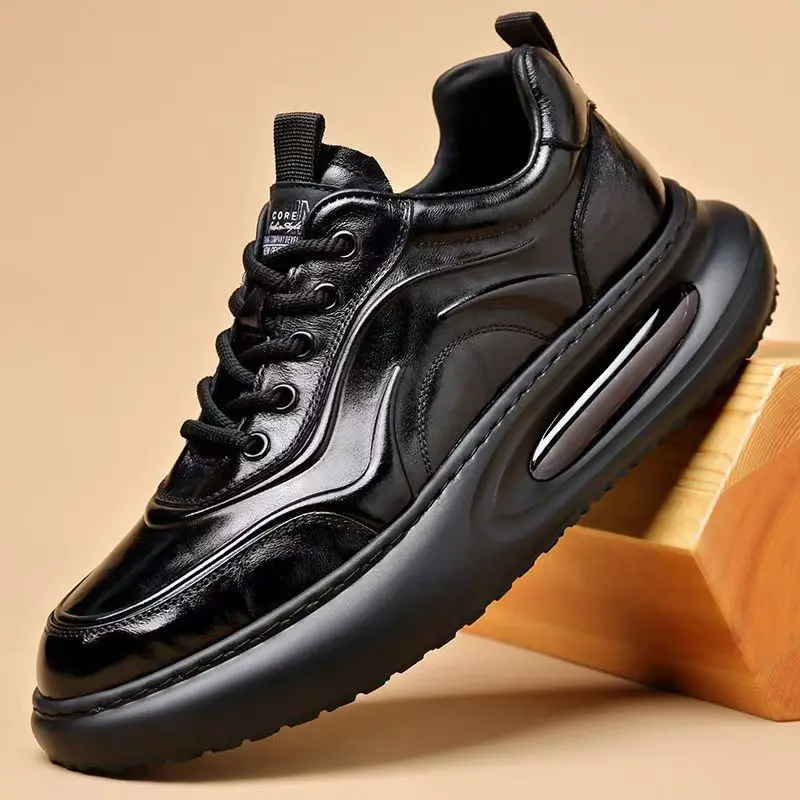 

Новая мужская обувь, повседневная обувь на платформе из натуральной кожи, спортивная обувь на толстой подошве, увеличивающая рост, удобные кроссовки