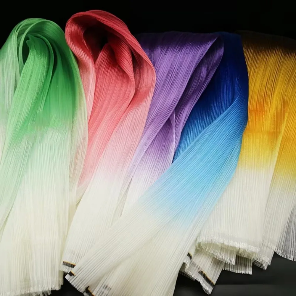 

2025 Gradient Color Pleated Texture Fabric Bright Handmade Organza Mesh Fabric DIY Designer Fabric Wedding Background