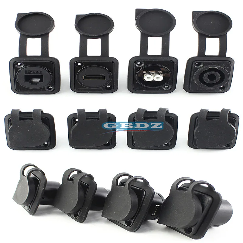 

D Type Waterproof RJ45 8P8C Cat6a Socket Panel Mount Ethernet Cable Network Connector Cat6 Protective Cover Adapter