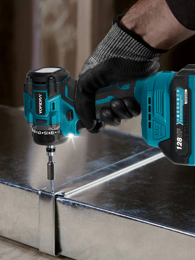 YOFIDRA 2-in-1 bürstenloser Elektroschrauber Handheld Sechskantbohrer Schraubendreher Home Power Tool Set für Makita Akku Pin