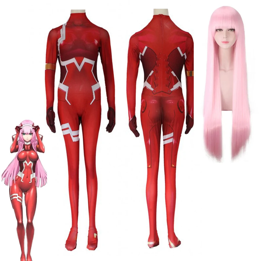 Zero Two Cospplay Costume Pink Wig Anime COSPLAY Darling In The Franxx 02 Sexy Bodysuit Jumpsuit For Women Halloween Costumes