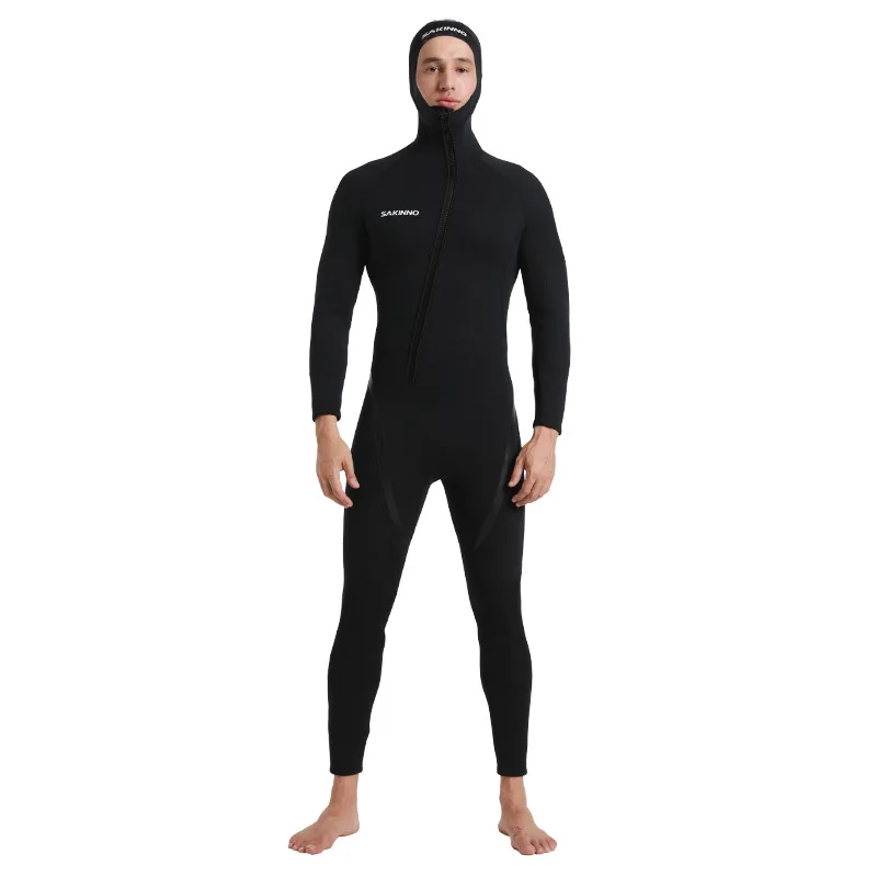 Mens Hoodie Wetsuit 3mm Neoprene Full Body Diving Suits Front Zip Wet Suit w/ Hood for Scuba Diving Snorkeling Surfing Swimming