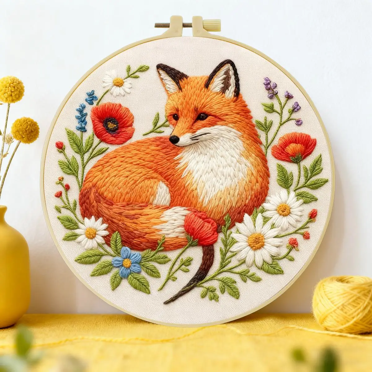 1 Stück 20X20CM/15X15CM 7,87/6,3 Zoll Tier - Fuchs Stickerei Starter-Kit DIY-Kit DIY-Stickerei-Set Handarbeiten Heimdekoration – Detail 1