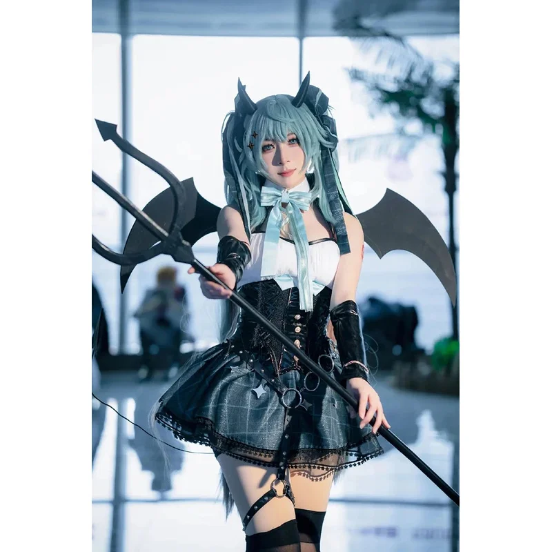Qq273Anime Devil Hatsune disfraces Cosplay juego Demon Miku vestido peluca alas cuernos traje de cola trajes de fiesta de Carnaval mujeres Sexy Unif