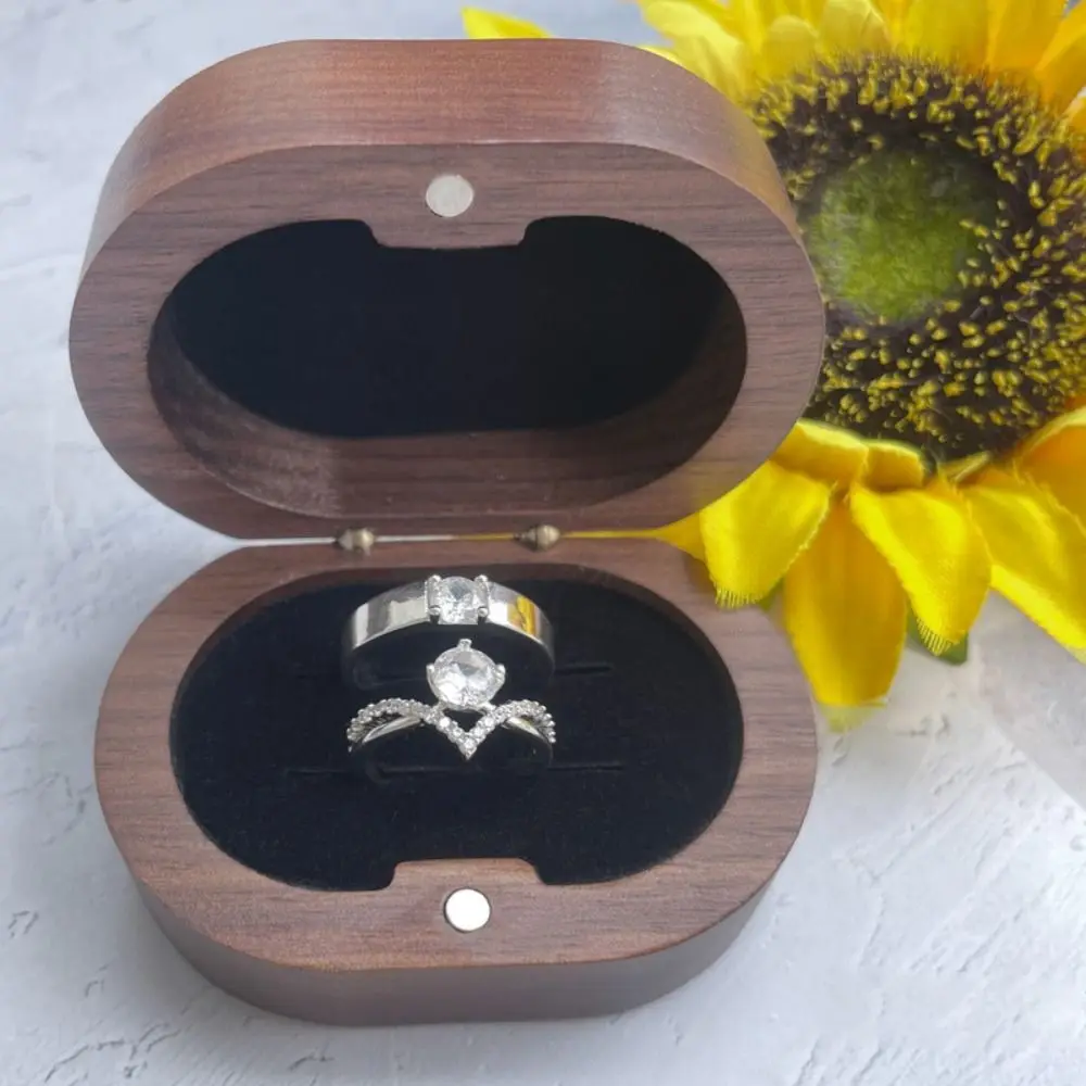 

Handmade Wedding Ring Box Double Slots Wooden Rings Bearer Box Magnet Closure Rustic Design Ring Display Box Engagement Proposal