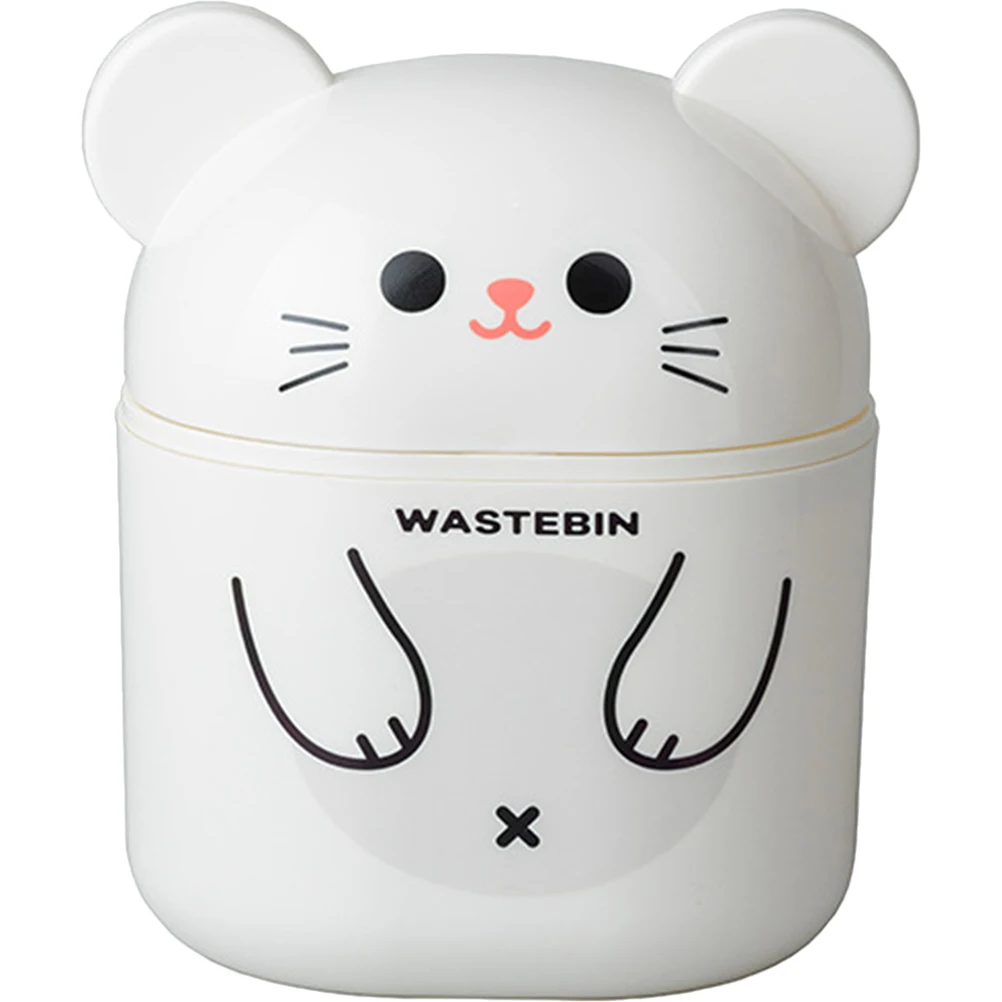 

Trash Can with Lid Desktop Bedroom Garbage Plastic Bathroom Cute Cover Small Cans White Table Tiny Trashcan Office