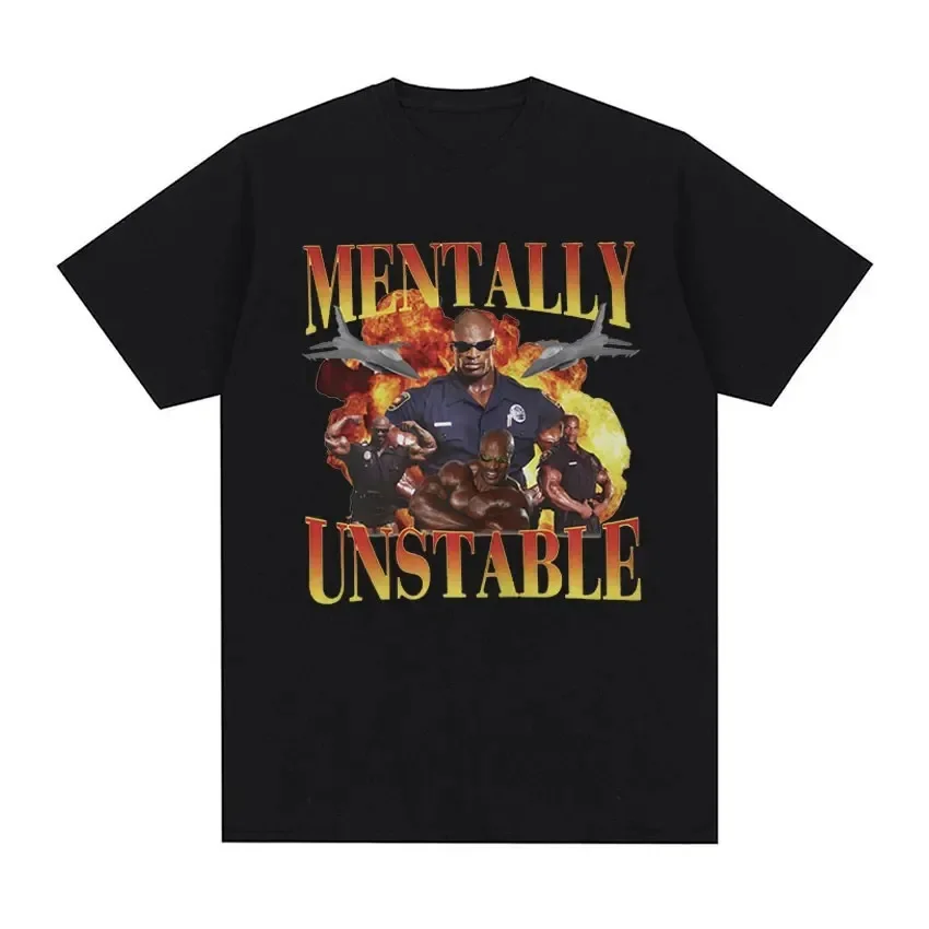 Mentally Unstable Funny Gym Graphic T-Shirt Men's Cool Retro Gothic Short Sleeve T Shirts Hip Hop Clothing Oversized Cotton Tees