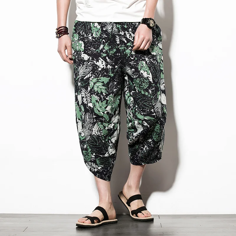 

Nepalese Ethnic Style Summer Pants Man 100% Cotton Wide Leg Pants Chinese Style Floral Harem Pant Loose Fit Male Clothing