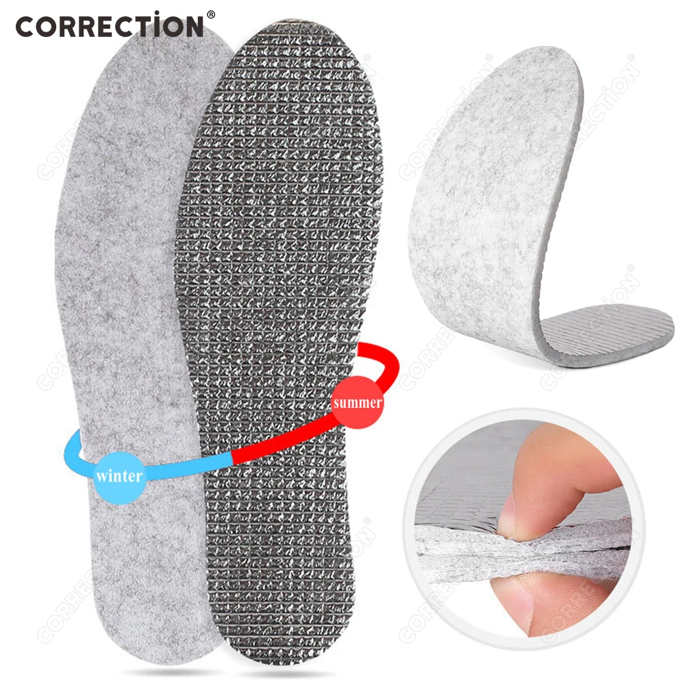 

CORRECTiON унисекс фетровые стельки из алюминиевой фольги, зимние теплые летние прохладные водонепроницаемые шерстяные подушечки, дезодорант, удобная отделка, готовые вставки