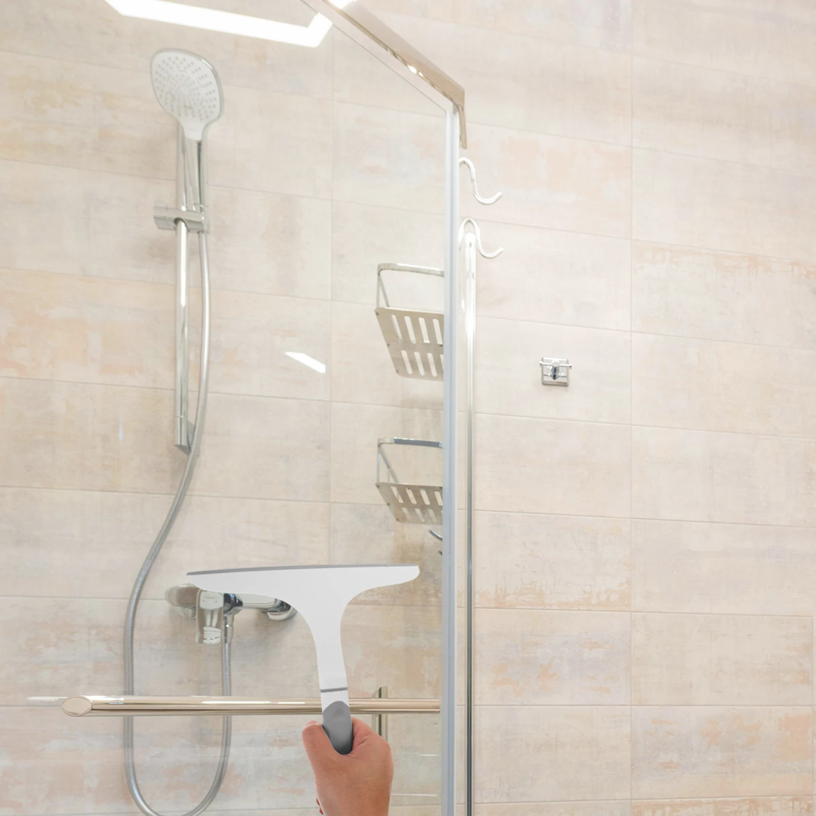 

Glass Squeegee For Shower Doors Curved Handle Soft Blade Scraper Bathroom Tile Wall Window Cleaner Reusable Plastic