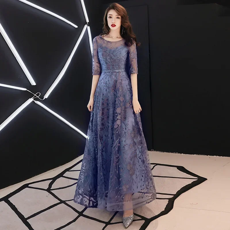 Vestido de noche Moda Nuevo vestido largo con cremallera para banquete de verano con ambiente elegante y elegante, vestido largo de tres mangas