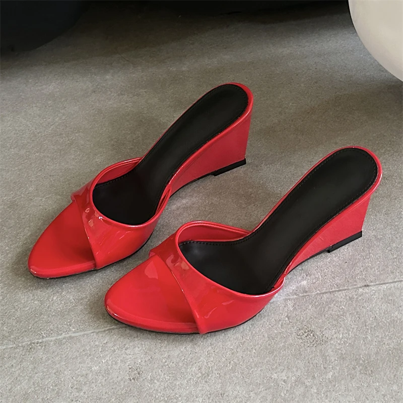

Eilyken 2026 New Summer Round Open Toe Shallow Women Slippers Fashion Wedges High Heels Wedding Banquet Slide Shoes