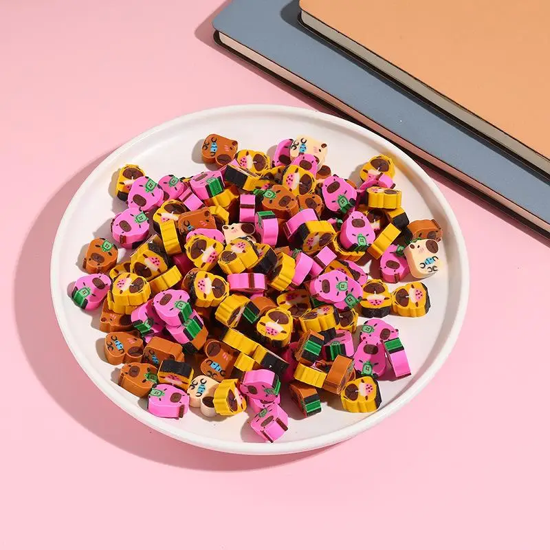 

100 шт., креативный милый мини-ластик с капибарой, мультяшный ластик, каваи, канцелярские принадлежности с животными, офисные принадлежности для начальной школы, детский приз, подарок