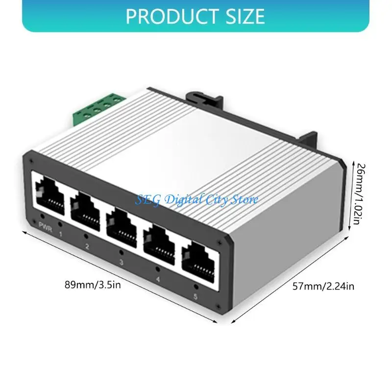 U75B DIN السكك الحديدية جيجابت مفاتيح 5 ميناء الألومنيوم الإسكان لا شيء PoE درجة الحرارة الصناعية #6
