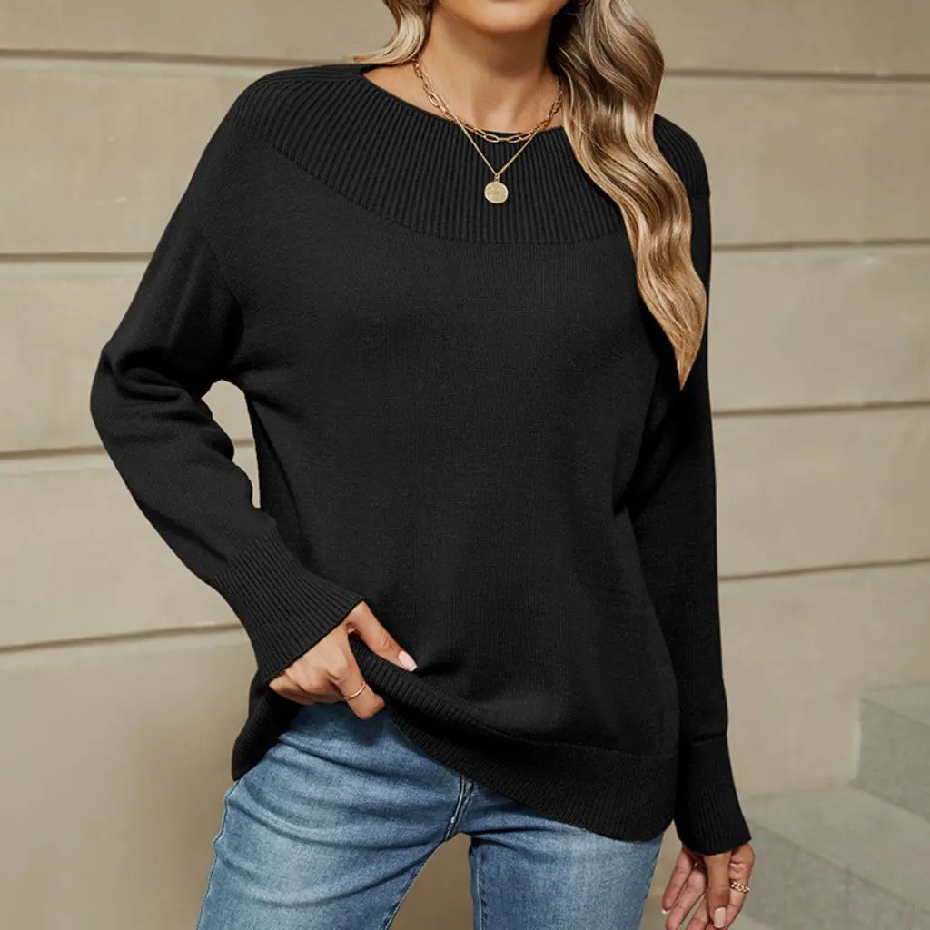 

Women's Solid Color Pullover Sweater Long Sleeve Knitted Comfortable Casual Base Shirt for Autumn Winter