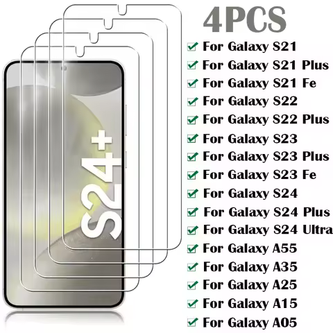 4PCS Protective Glass for Samsung Galaxy S24 Ultra S23 S22 Plus S21 Fe Screen Protector for Samsung A55 A35 A25 A15 A05S Glass