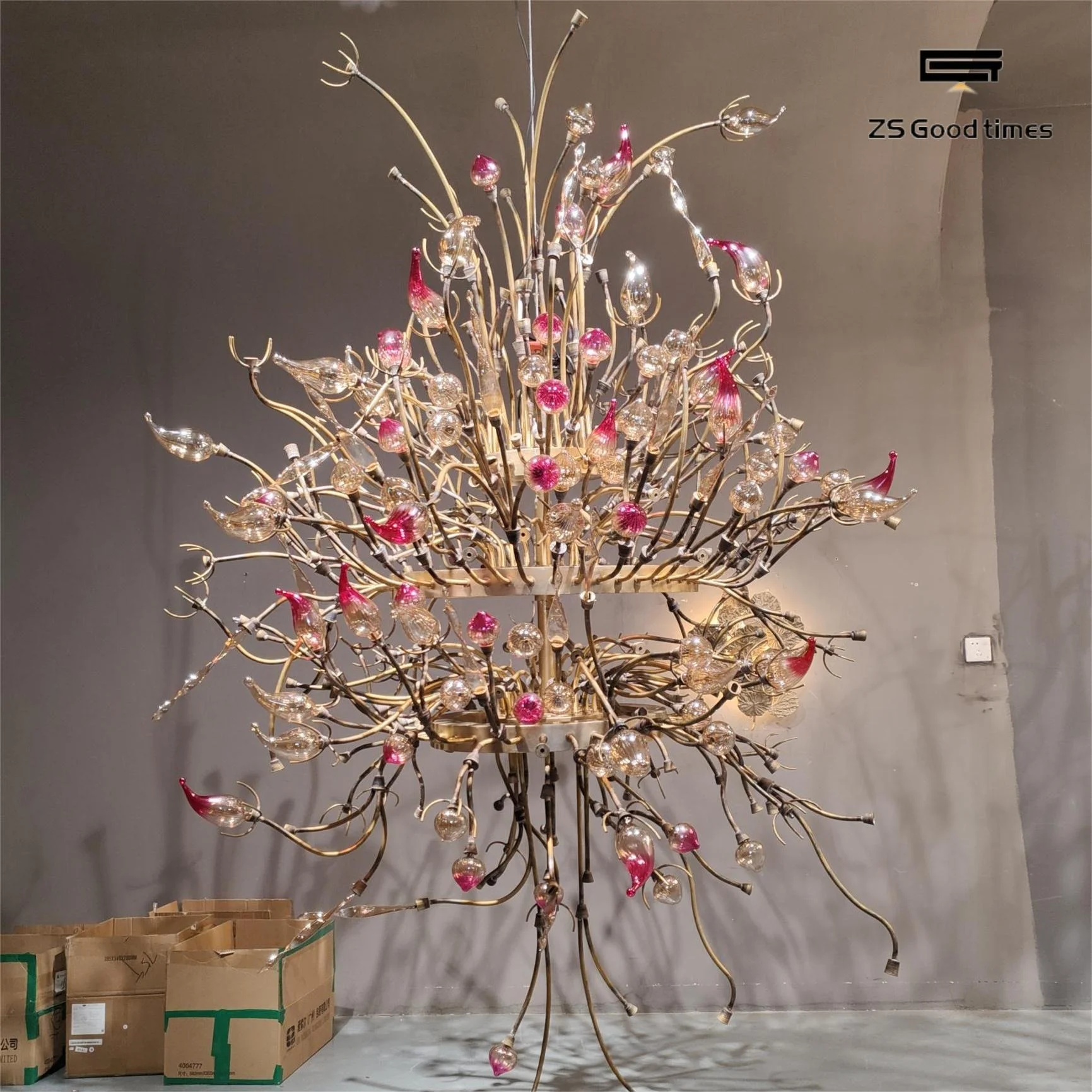 Modern Luxury Hotel & Villa Lobby Floor Lamp Custom Dendroscope Glass with LED Light Source Non-standard Engineering