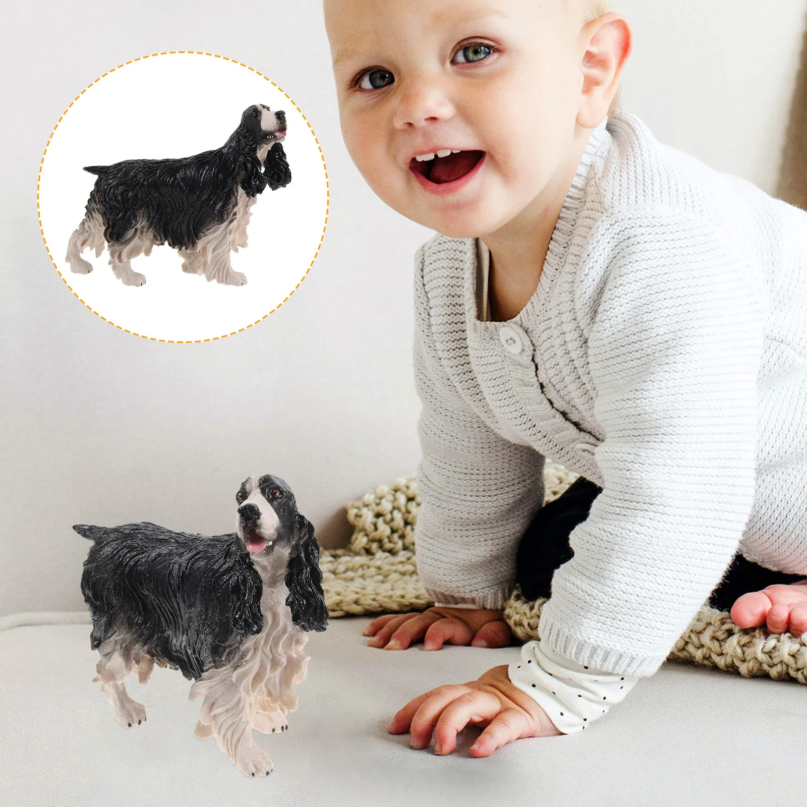 Plastic Simulation Spaniel Dog Figure Realistic Lifelike Puppy Shape Decoration Educational Animal Ornament for Garden