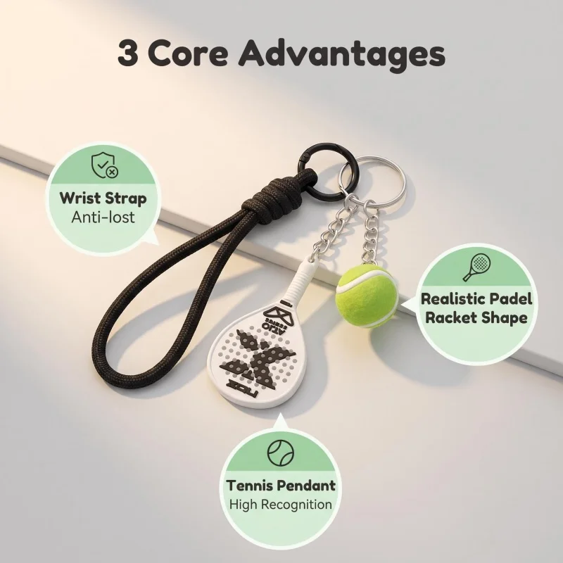 NOX Padel-Schläger-Schlüsselanhänger-Set, Padel-Zubehör, Mini-Paddle-Tennisball-Schlüsselring, Sportgeschenk für Padel-Fans – Detail 5