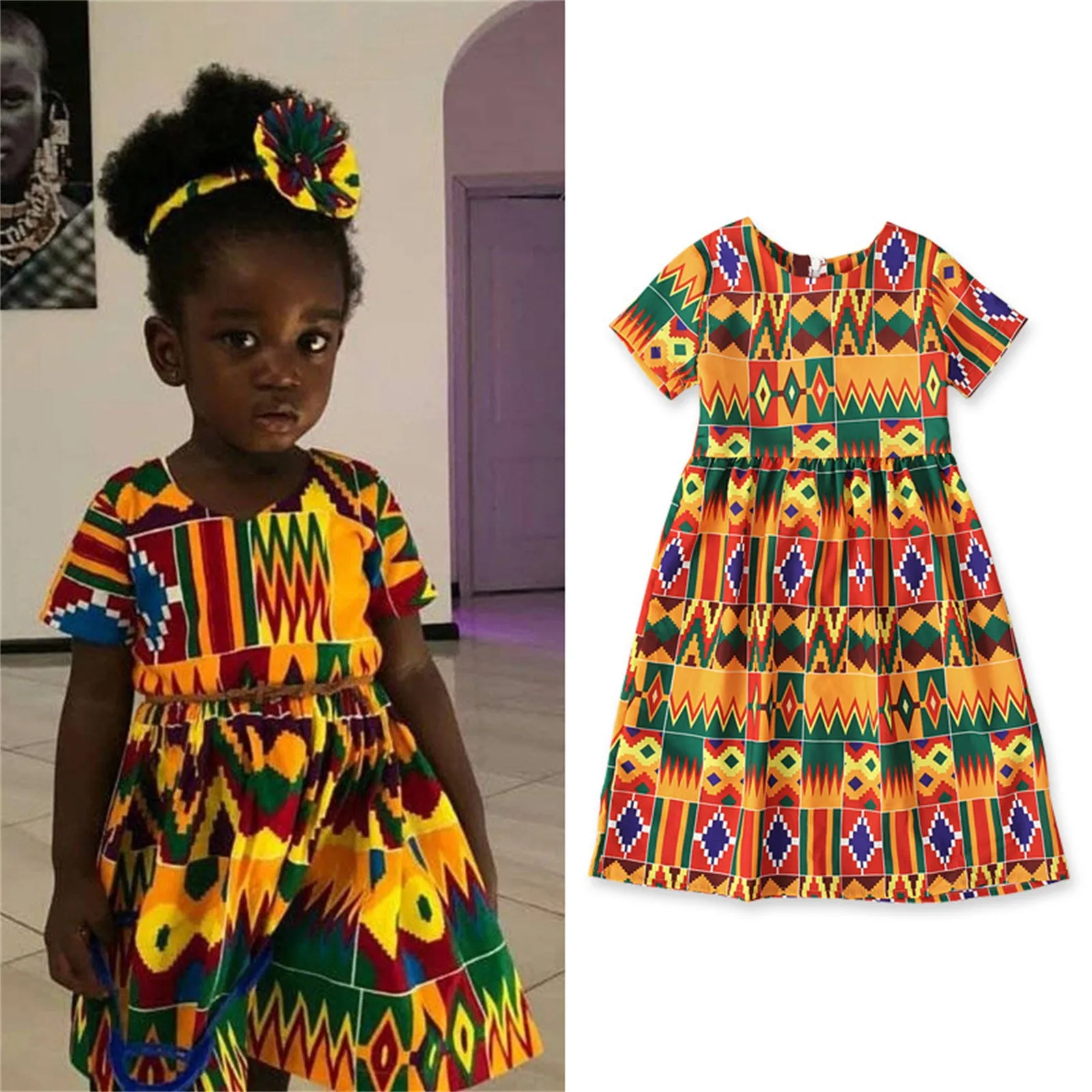 Sleeve Girl Princess Print Baby Dress Short 05Y Dashiki African Kids Toddler Clothes Girls Dresses Girl Ruffle Dress