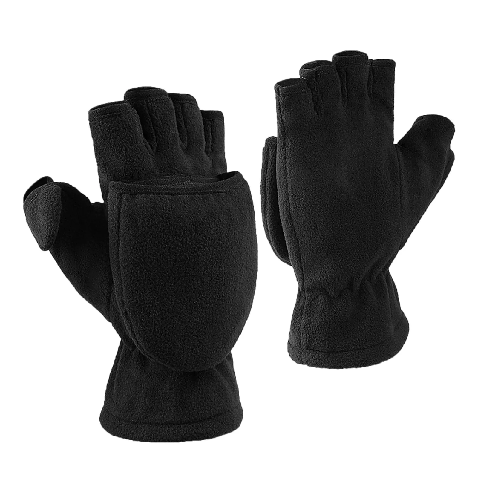 Female Compression Fingerless Gloves Women's Solid Color Convertible Flip Top Gloves Winter Windproof Polar Fleece Mittens 겨울장갑