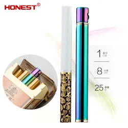 New Slim Butane Gas Lighter, Metal Material, Can Hold Cigarette Case, Men's Smoking Accessories Gadget