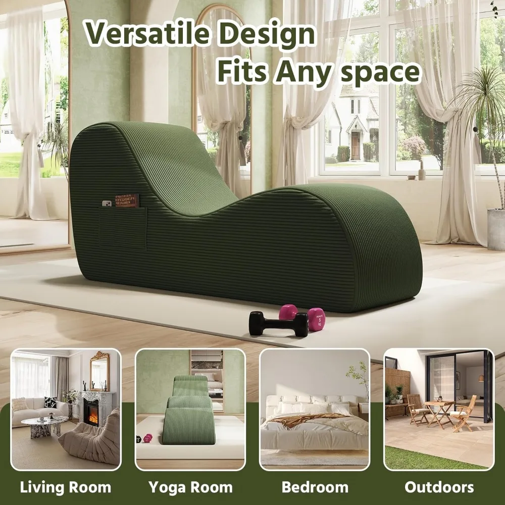 Adult Yoga Chairs: Ergonomic Lounge Chaise with Waist and Foot Support, Side Pockets, High Density Foam, Non-Slip Base, Comforta