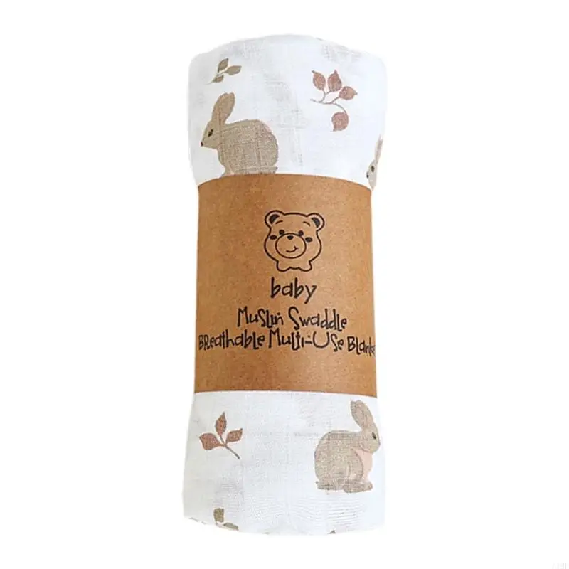 F19F Printed Newborns Swaddles Blanket Cotton Muslin Wrap for Infants Boys Girls Multipurpose Baby Essential Bed Sheet